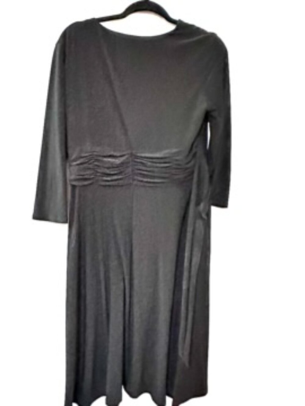 Kasper Black Belted Shirt Dress Short Sleeve Button Front Size XL Ruched Bodycon - Picture 9 of 10
